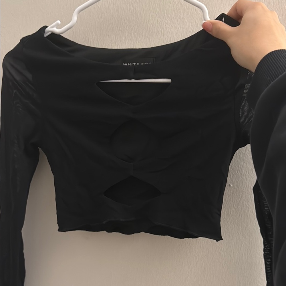 Long Sleeve Black Cut-Out Crop Top